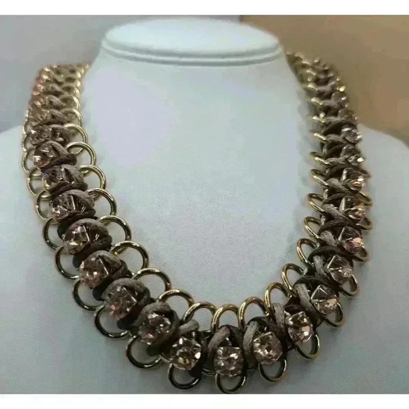 Chicos Champagne Rhinestone Gold Chain Necklace - Picture 3 of 5